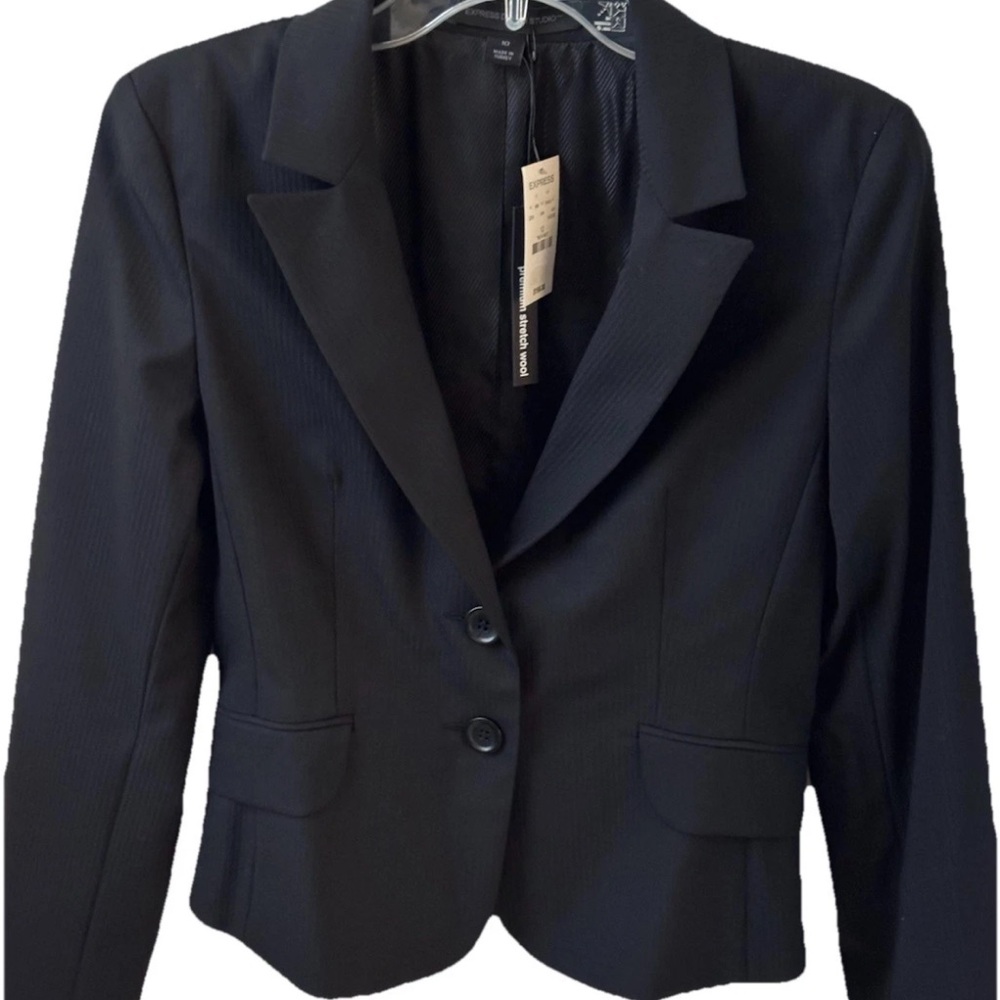 NWT Express Wool Black Stretch Blazer Tailored Suit Jacket Size 10